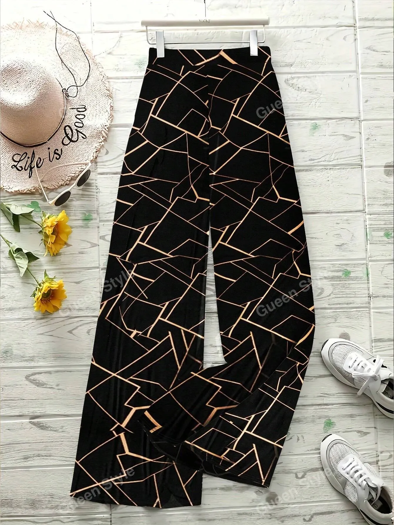 Geometric Print Loose Wide Leg Pants