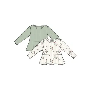 Gerber 2-Pack Baby Girls Green Floral Peplum Tops (12-24m)