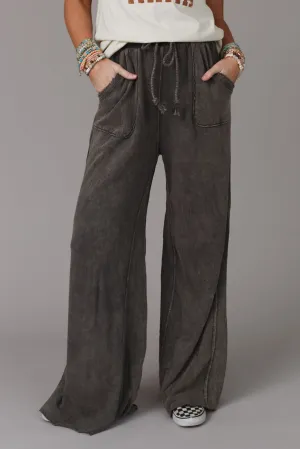 Gray Apricot Mineral Washed Drawstring Retro Wide Leg Pants