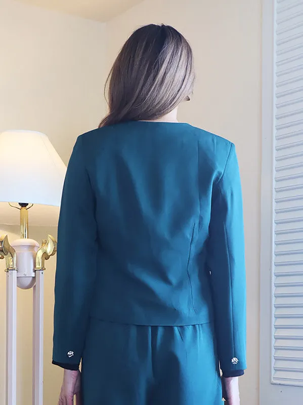 Green Solid Fitted Blazer