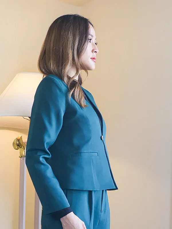 Green Solid Fitted Blazer