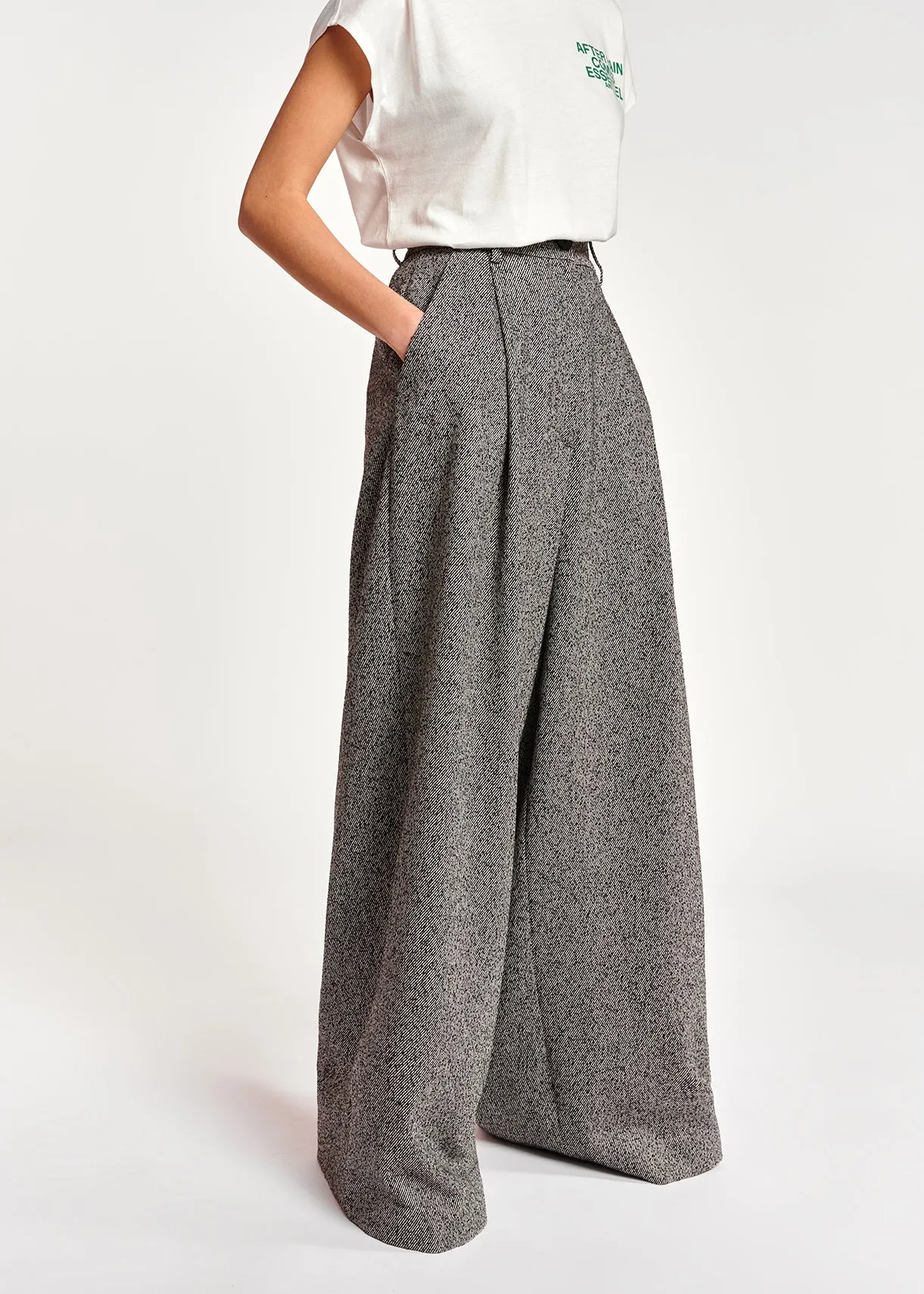Grey mélange wide-leg pants