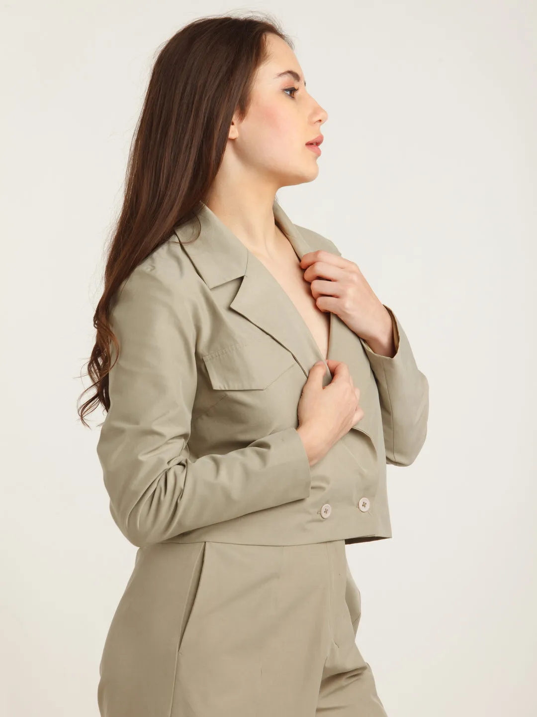 Grey Solid Fitted Blazer