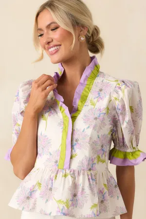 Happiness Is Homemade Lavender Floral Cotton Peplum Top