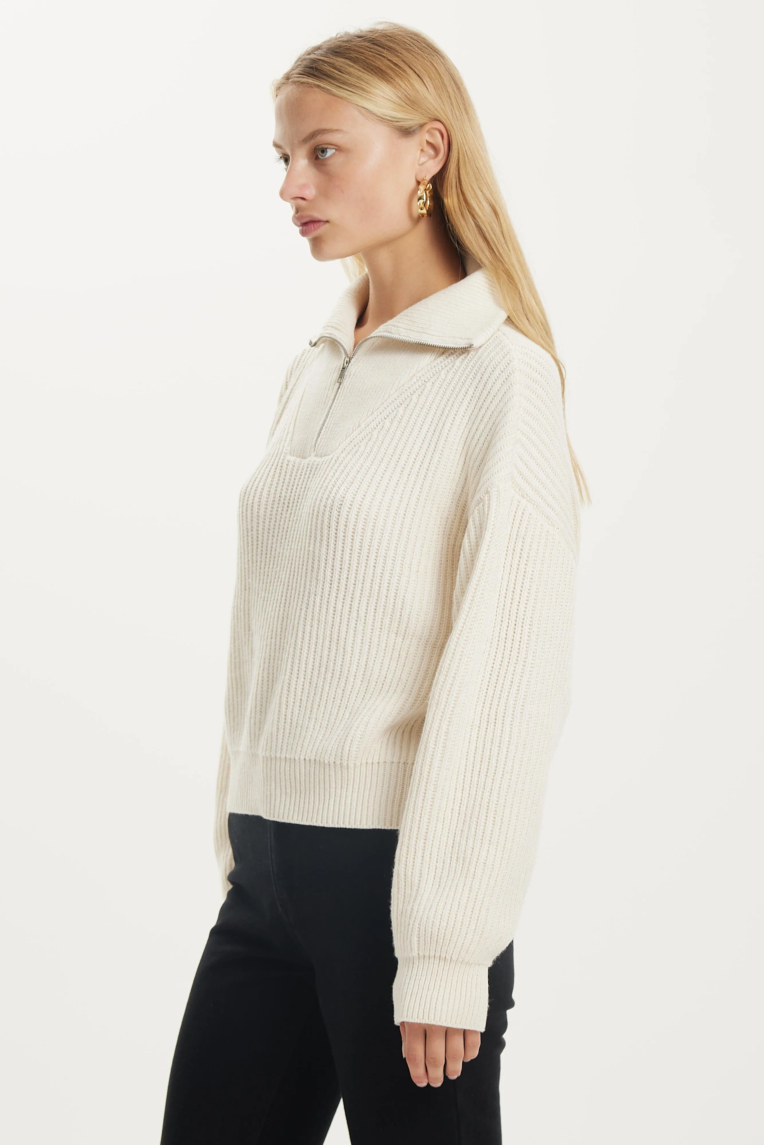 HIGH TIMES ZIP UP KNIT | CREAM