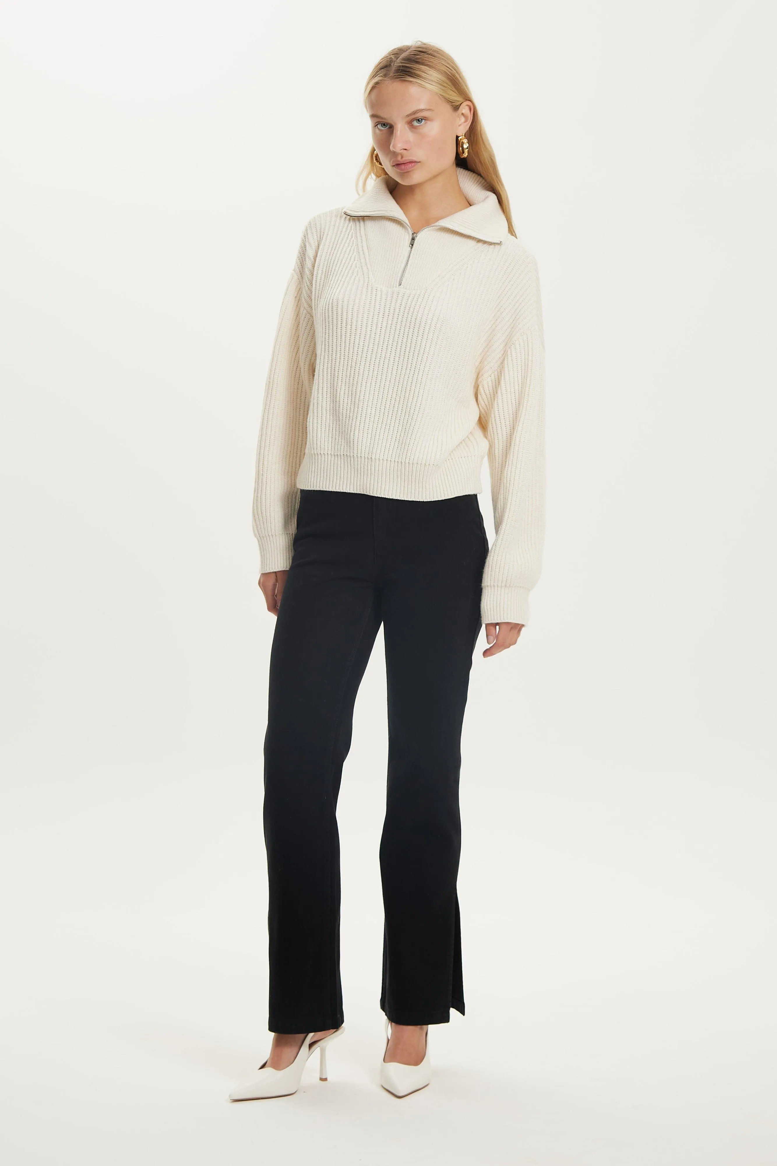 HIGH TIMES ZIP UP KNIT | CREAM