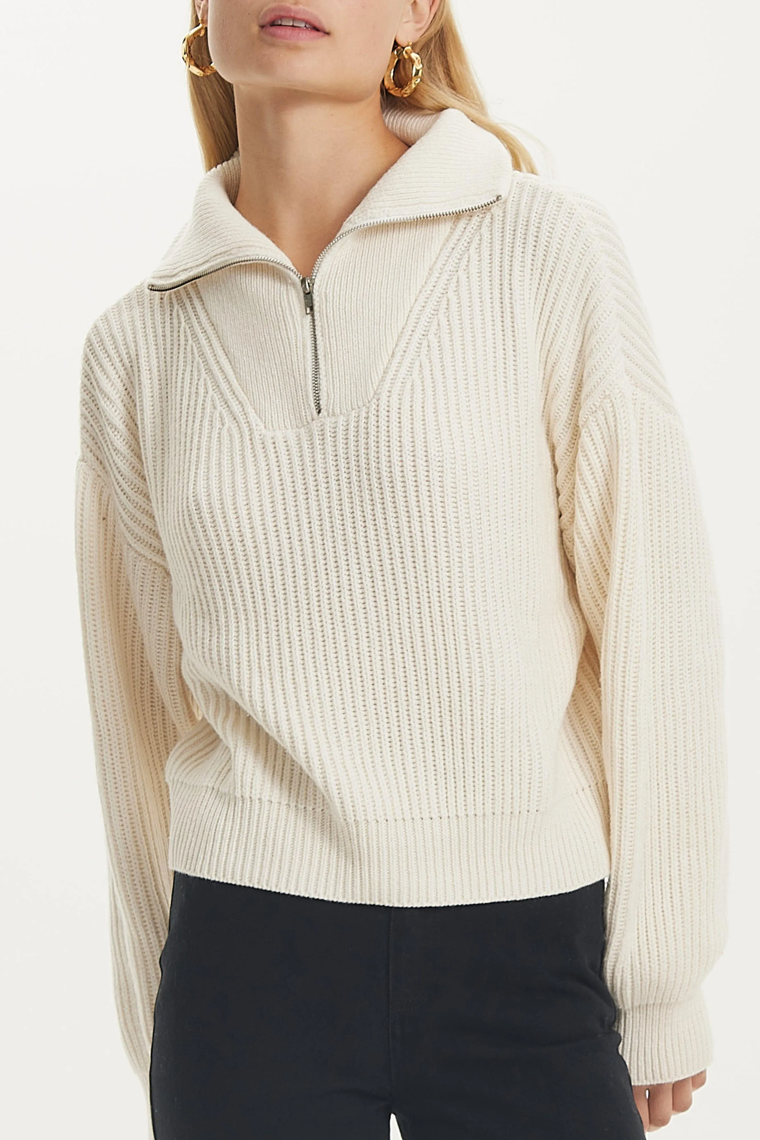 HIGH TIMES ZIP UP KNIT | CREAM