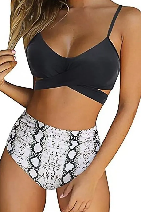 High Waist Printed Split Swimsuit