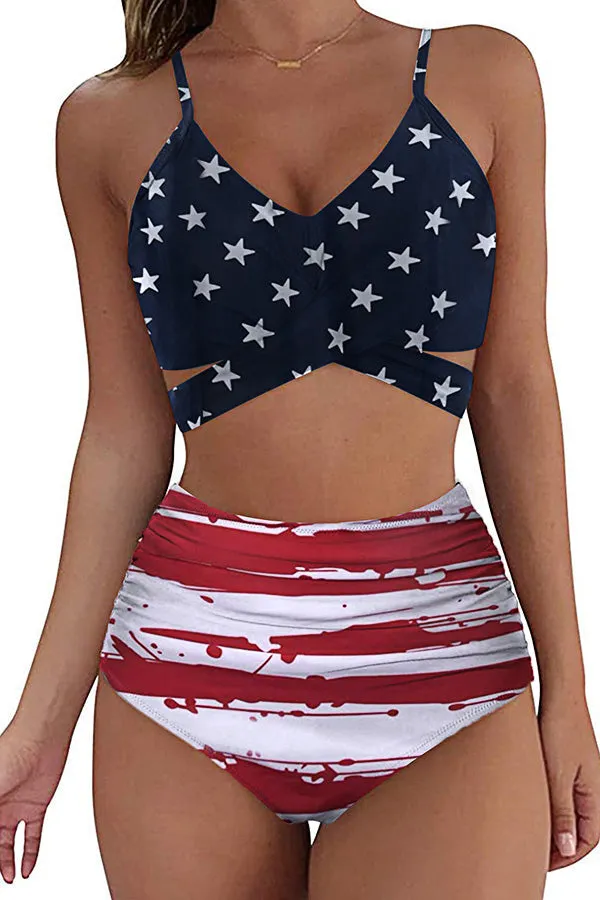 High Waist Printed Split Swimsuit