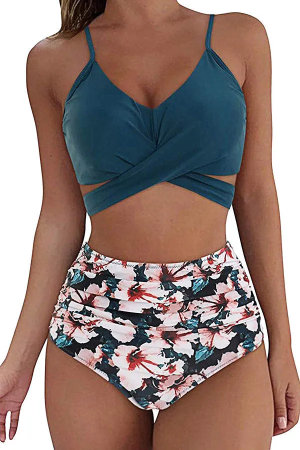 High Waist Printed Split Swimsuit