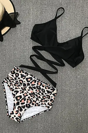 High Waist Printed Split Swimsuit