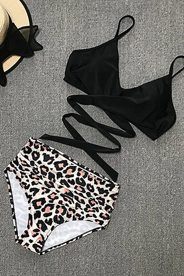 High Waist Printed Split Swimsuit
