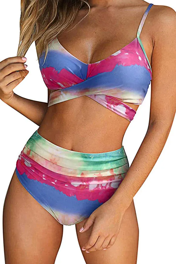 High Waist Printed Split Swimsuit