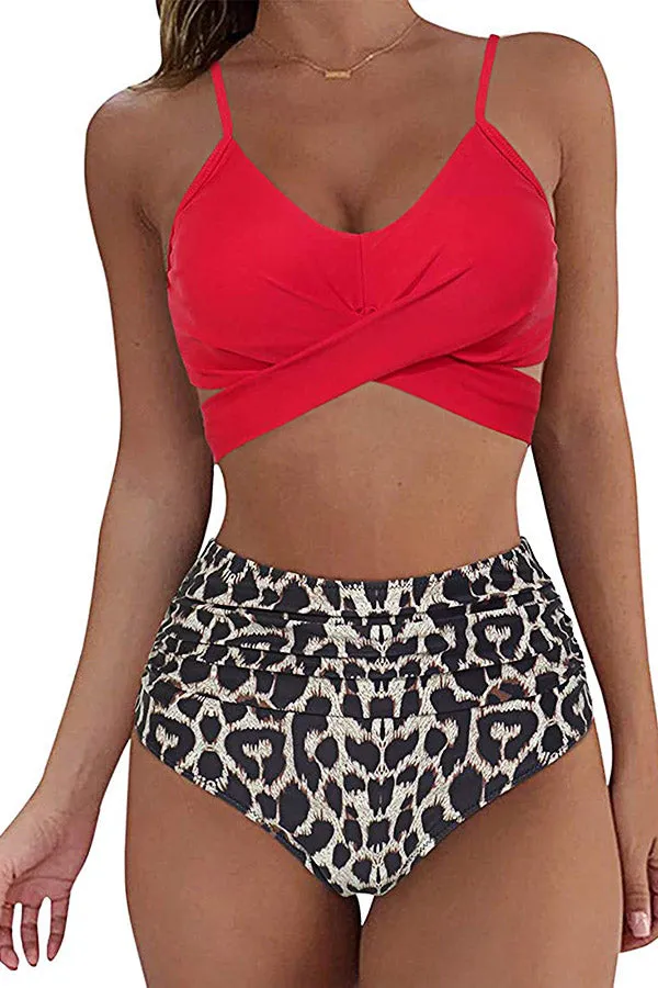 High Waist Printed Split Swimsuit