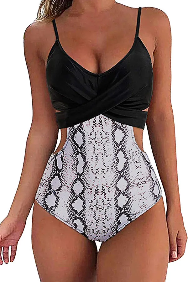 High Waist Printed Split Swimsuit