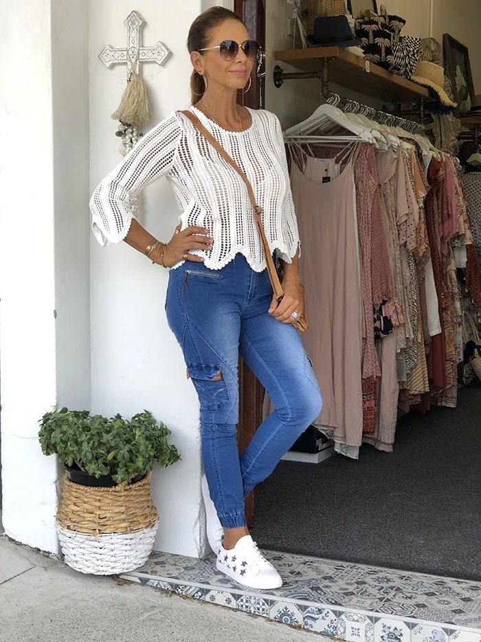 High Waisted Denim Joggers