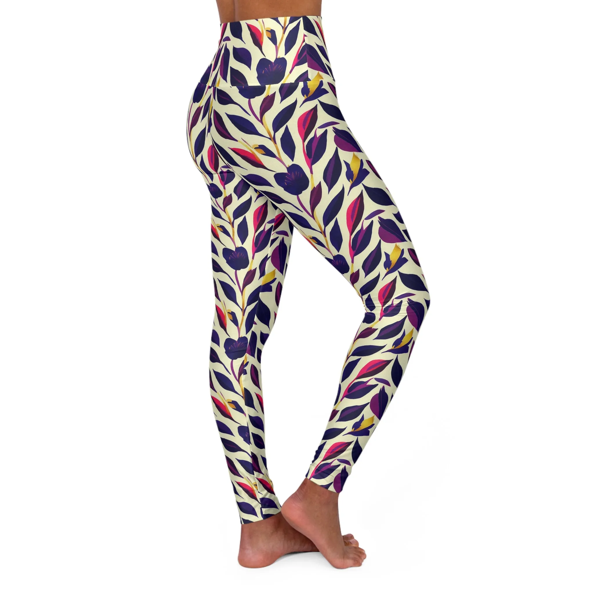 High Waisted Leggings - Violet Flourish Damask