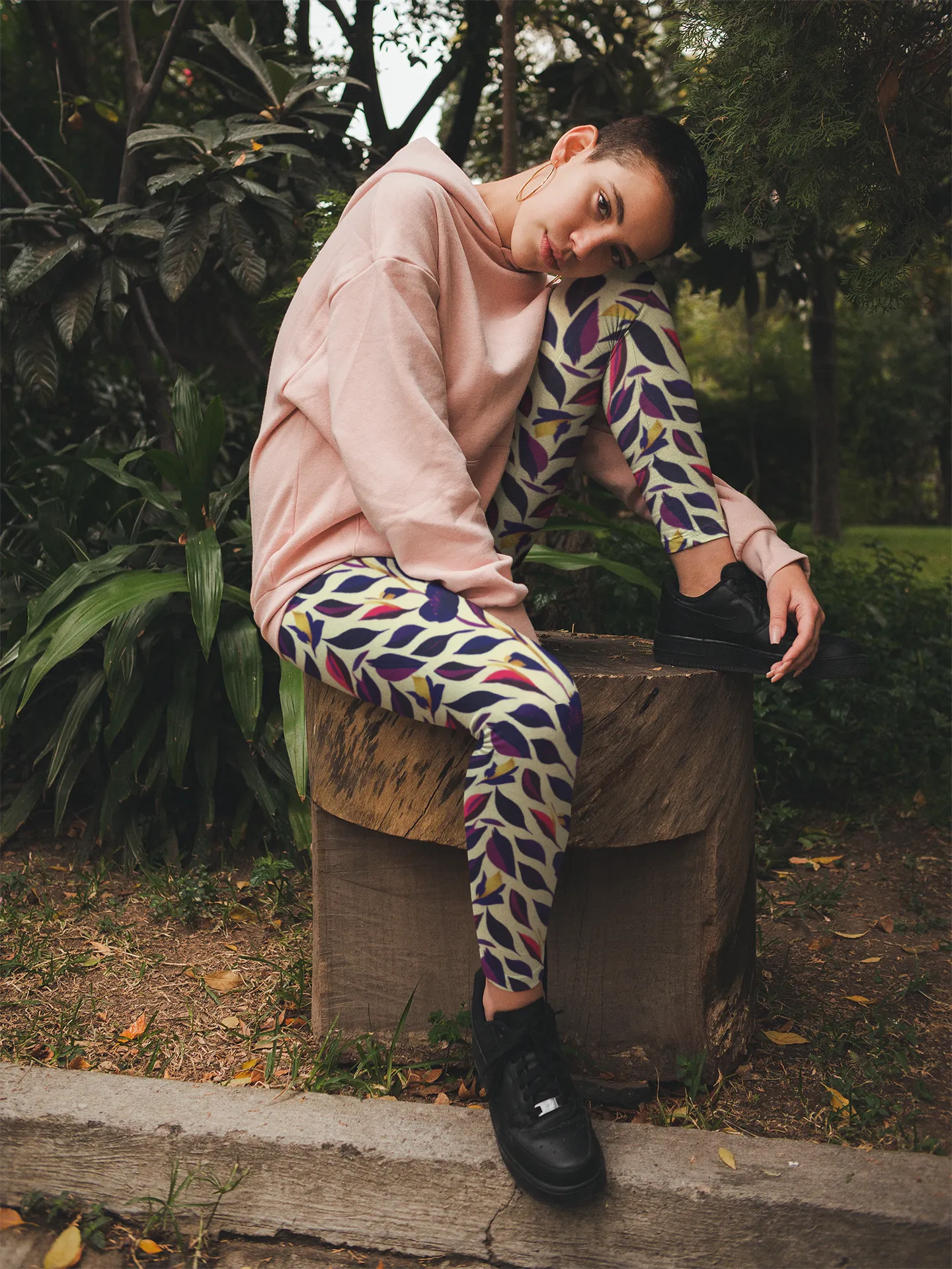 High Waisted Leggings - Violet Flourish Damask