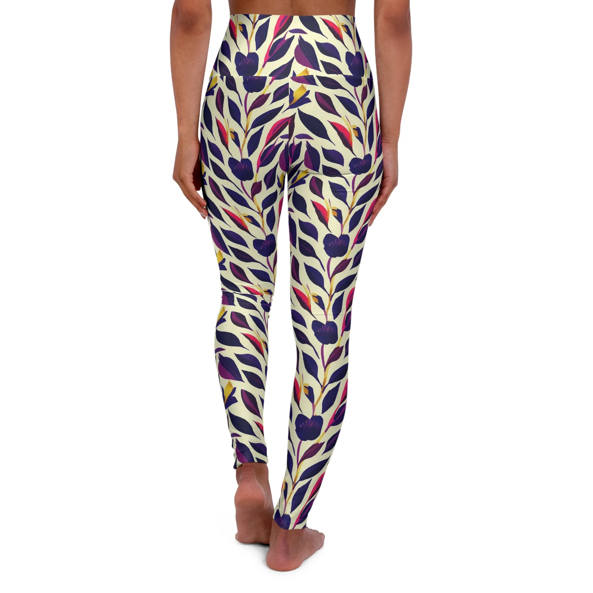 High Waisted Leggings - Violet Flourish Damask
