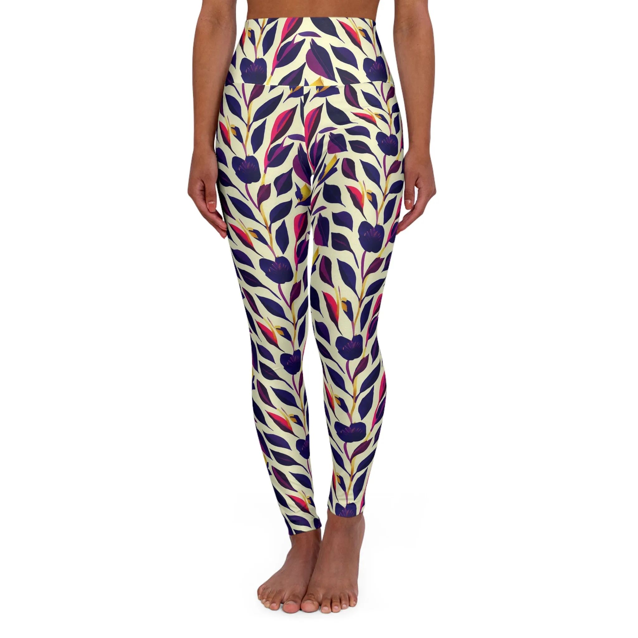 High Waisted Leggings - Violet Flourish Damask