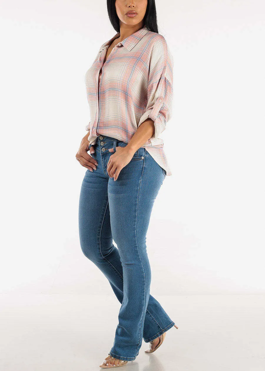 High-Waisted Stretchy Denim Jeans with Flared Silhouette