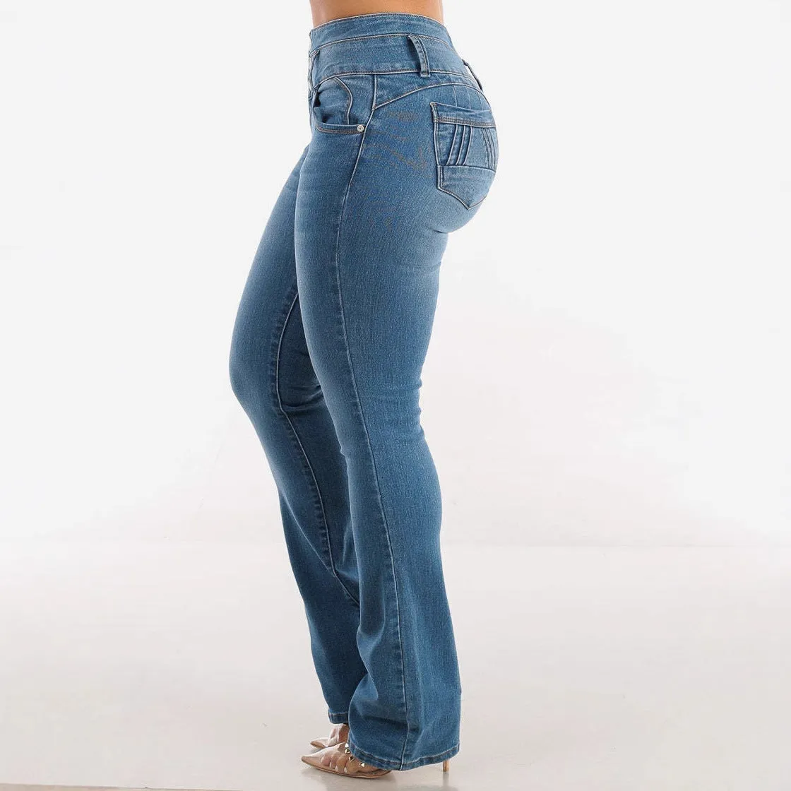 High-Waisted Stretchy Denim Jeans with Flared Silhouette