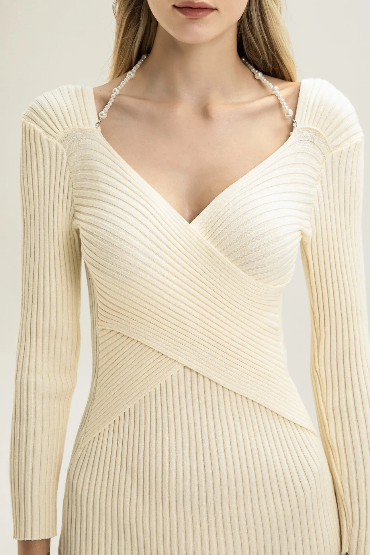 Hope Ribbed Knit Midi Dress - Cream