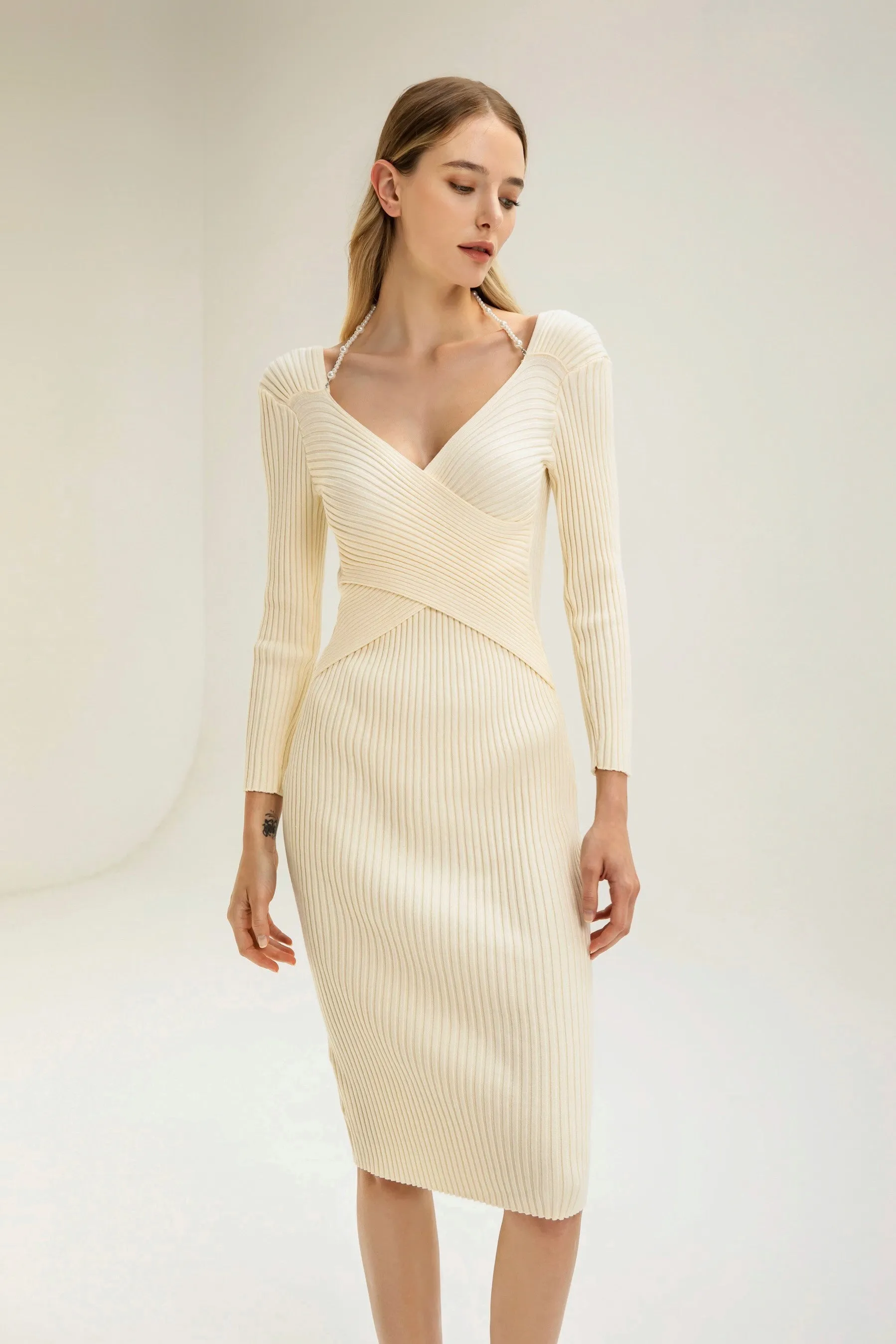 Hope Ribbed Knit Midi Dress - Cream