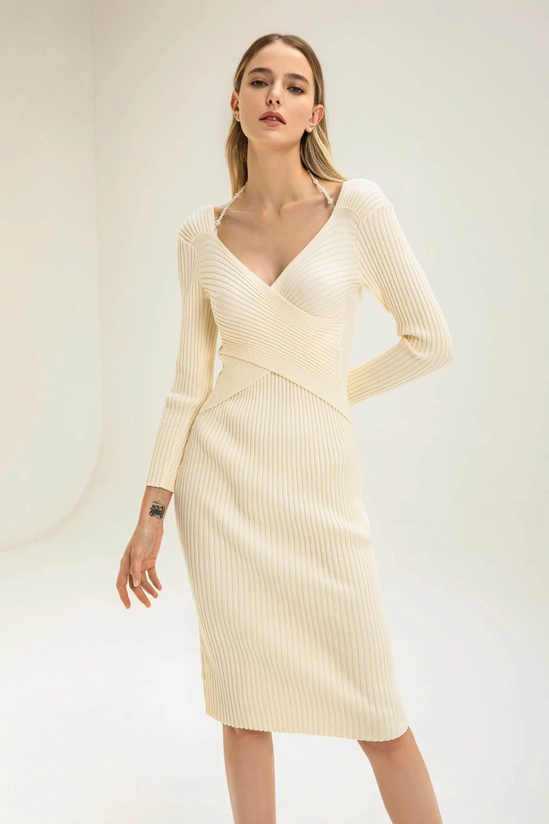 Hope Ribbed Knit Midi Dress - Cream