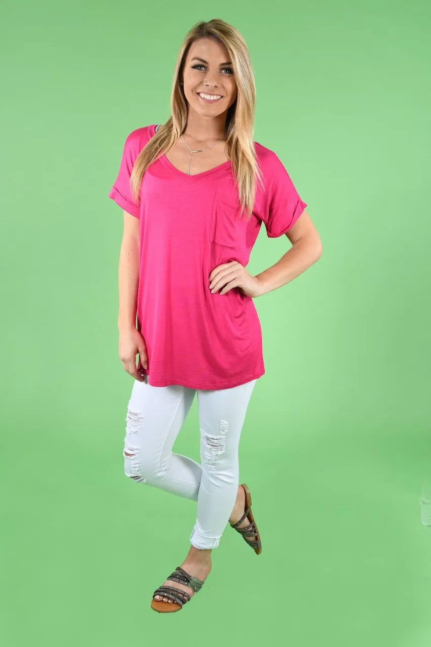 Hot Pink Essential V-Neck Top