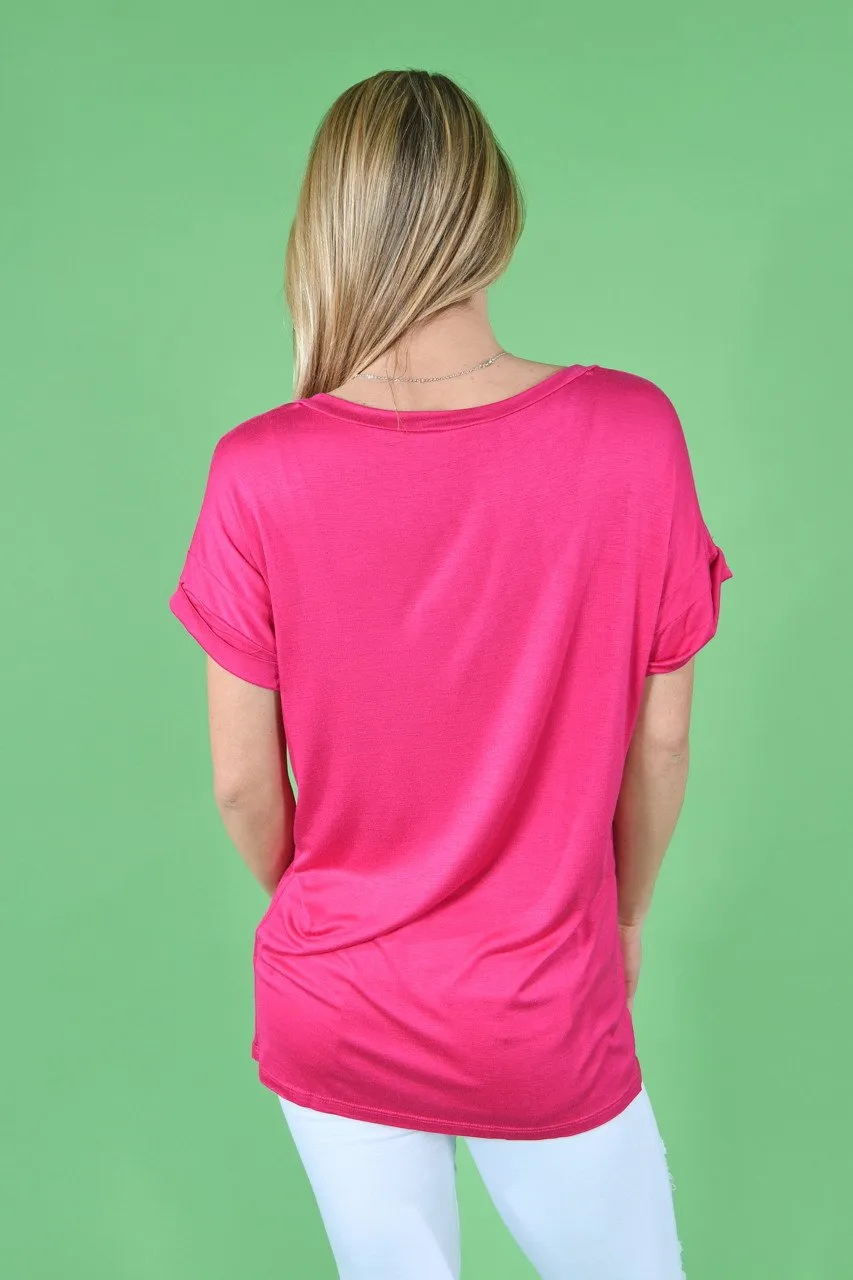 Hot Pink Essential V-Neck Top