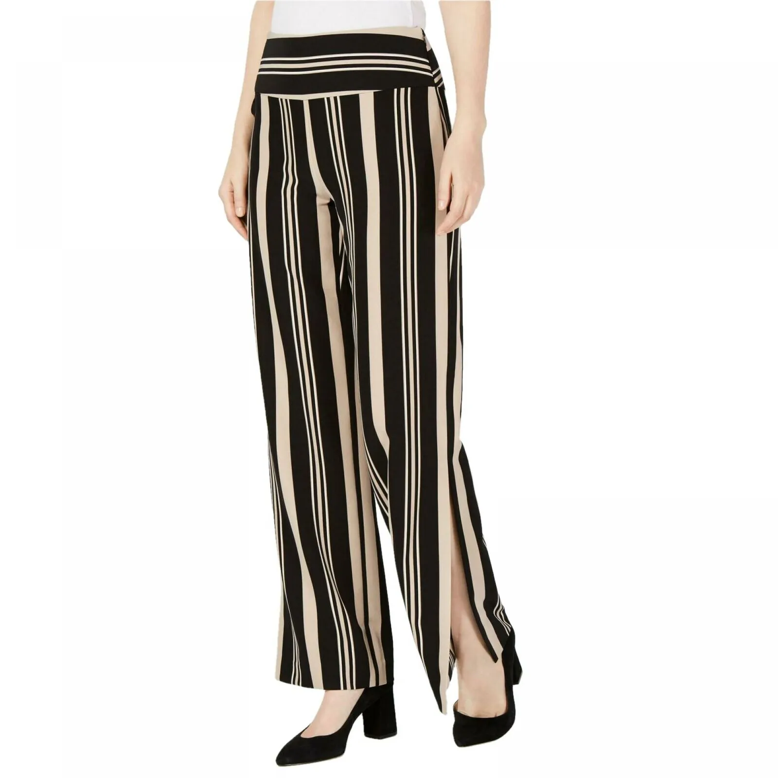 INC International Concepts Women's Striped Grommet Lace Up Slit Wide Leg Pants