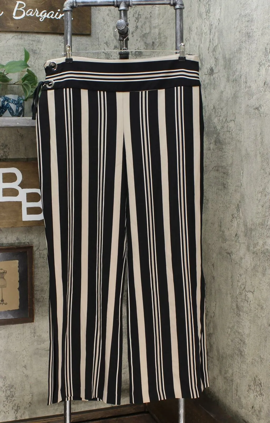 INC International Concepts Women's Striped Grommet Lace Up Slit Wide Leg Pants