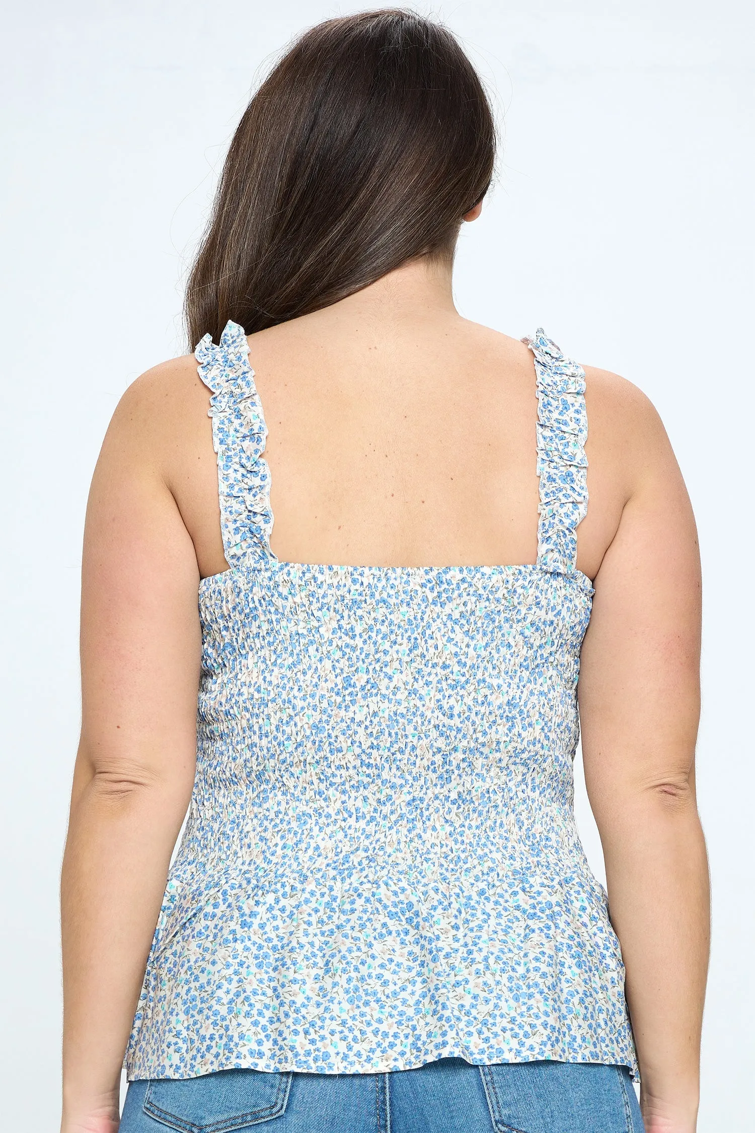 IT5082-PLUS | Tops | Junior Plus Floral Smocked Peplum Top