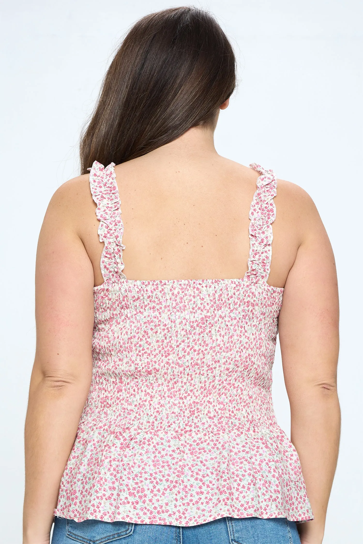 IT5082-PLUS | Tops | Junior Plus Floral Smocked Peplum Top