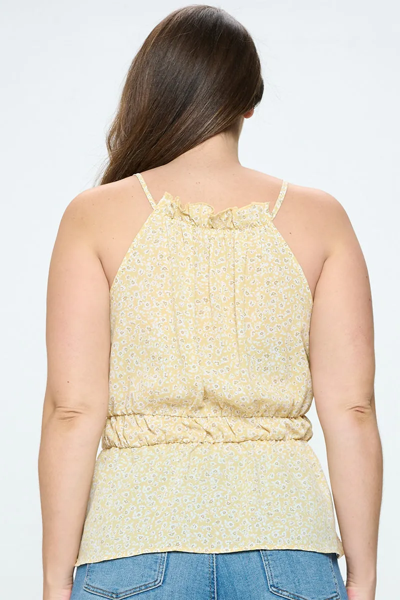 IT5249-PLUS | Tops | Junior Plus Halter Peplum Top with Tie Detail