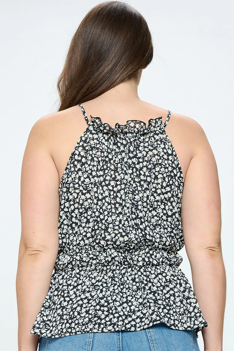 IT5249-PLUS | Tops | Junior Plus Halter Peplum Top with Tie Detail