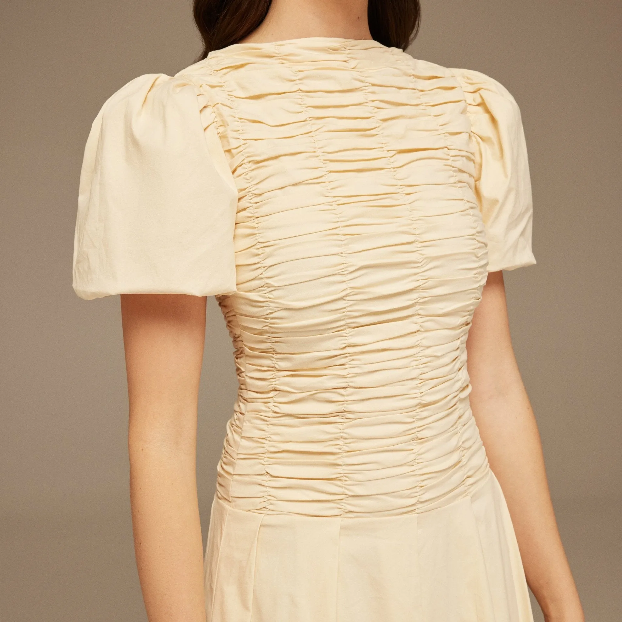 Ivory Draped Top Short Sleeve Midi Dress