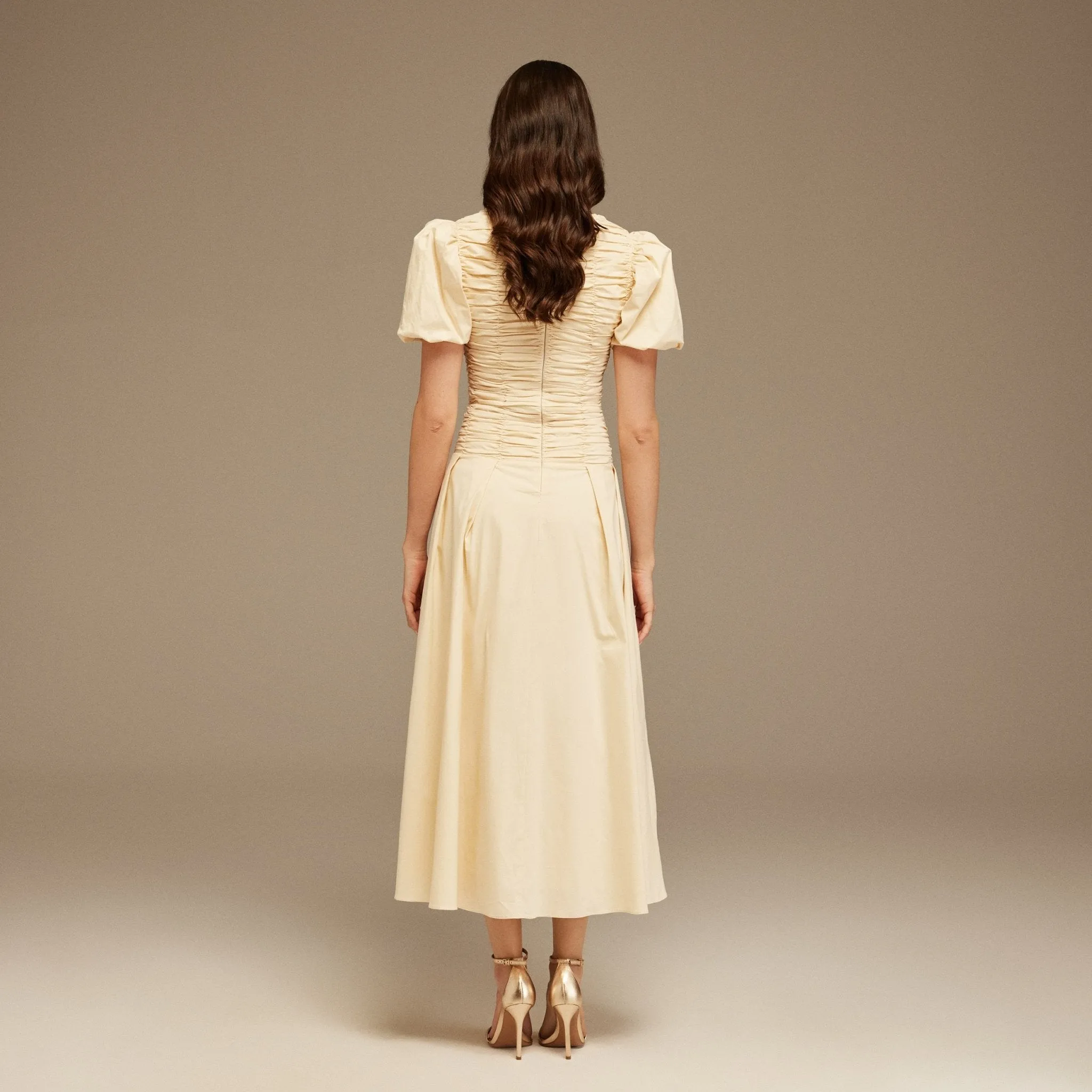 Ivory Draped Top Short Sleeve Midi Dress