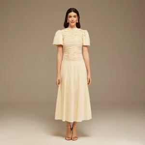 Ivory Draped Top Short Sleeve Midi Dress