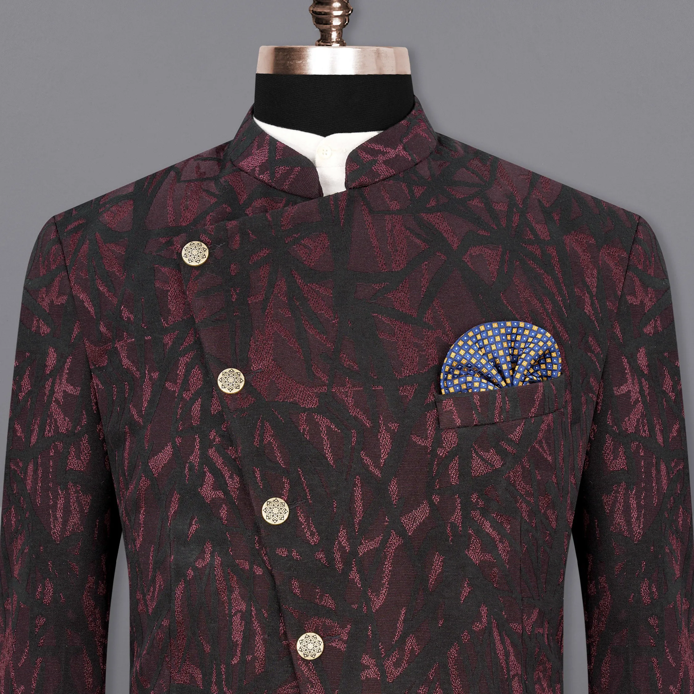 Jade Black and Puce Cross-Button Bandhgala Designer Blazer