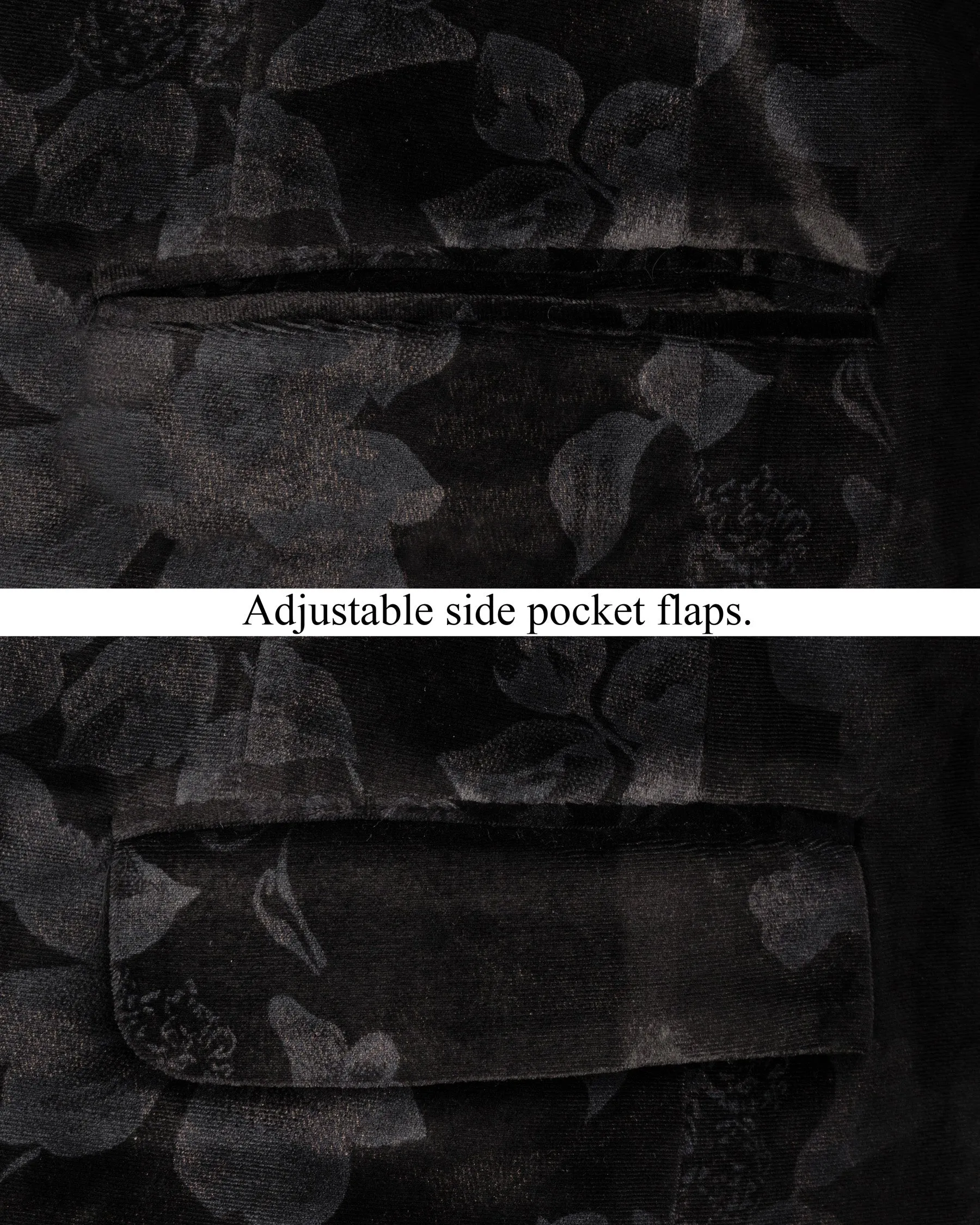 Jade Black Damask Inspired velvet Designed Cross-Buttoned Bandhgala Blazer