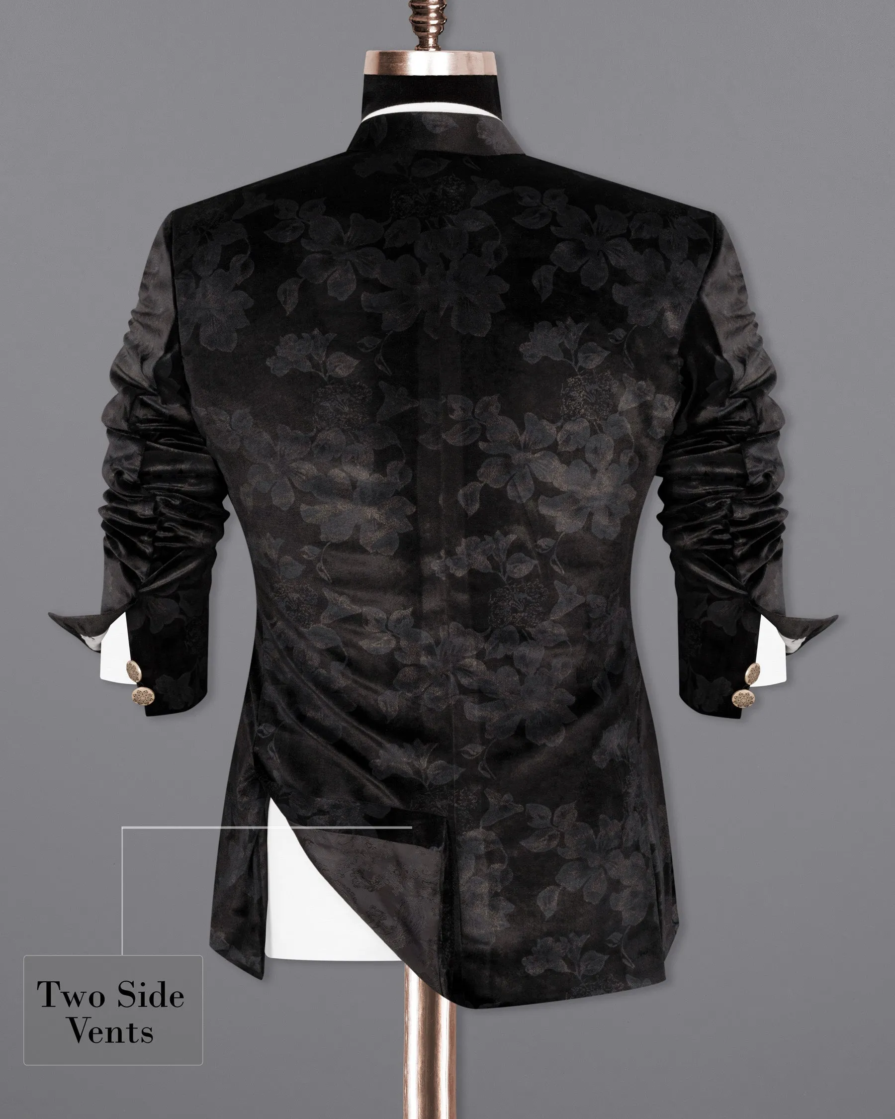 Jade Black Damask Inspired velvet Designed Cross-Buttoned Bandhgala Blazer