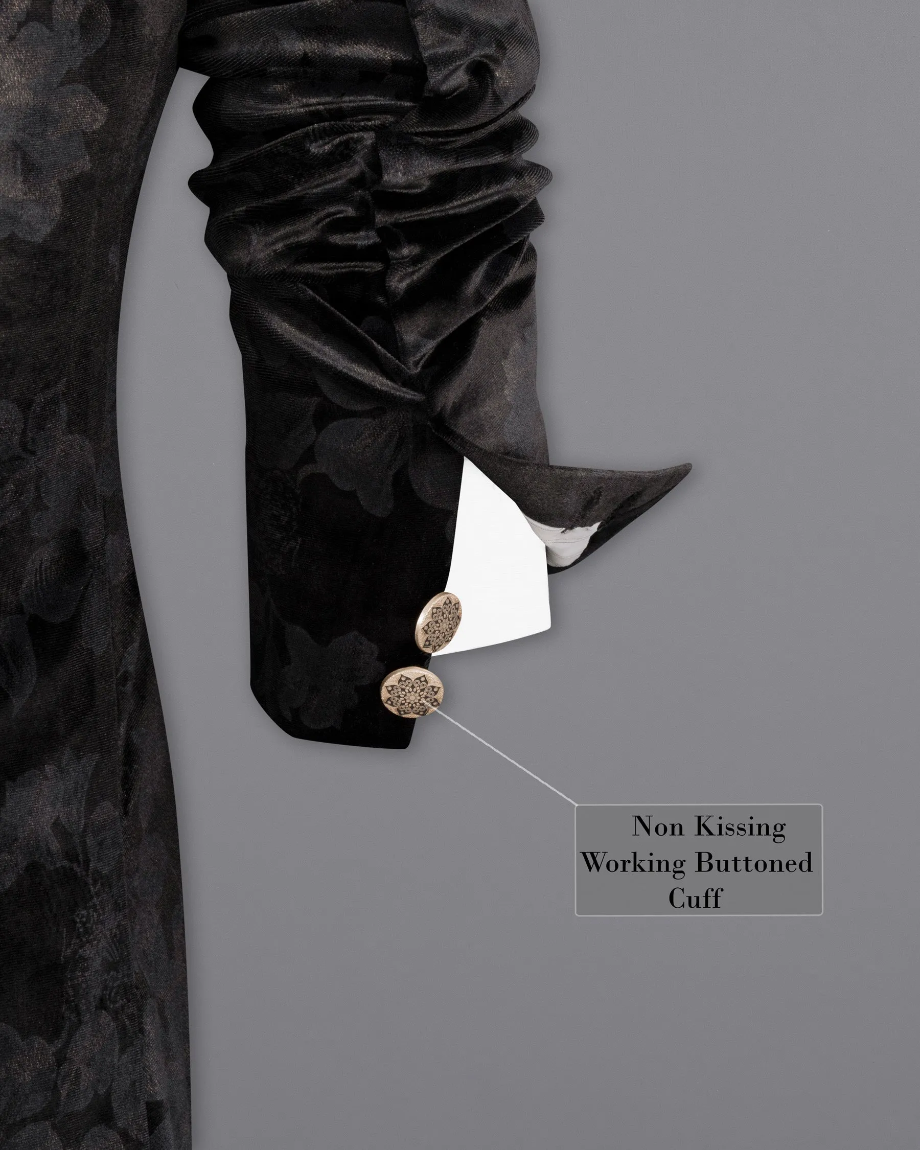 Jade Black Damask Inspired velvet Designed Cross-Buttoned Bandhgala Blazer