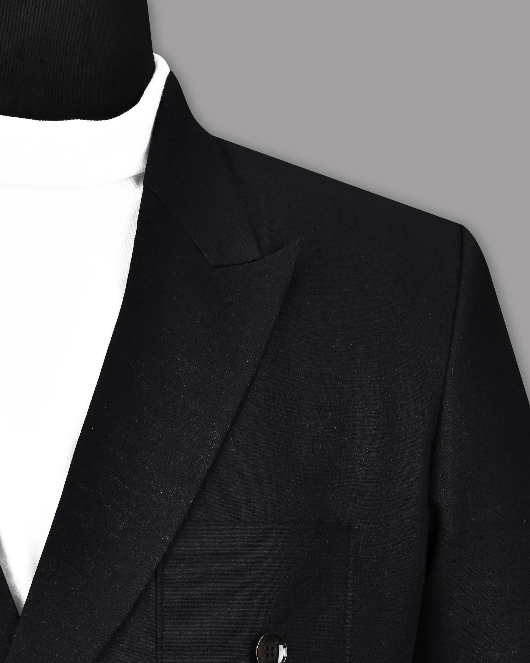 Jade Black Luxurious Linen Double-Breasted Sports Blazer