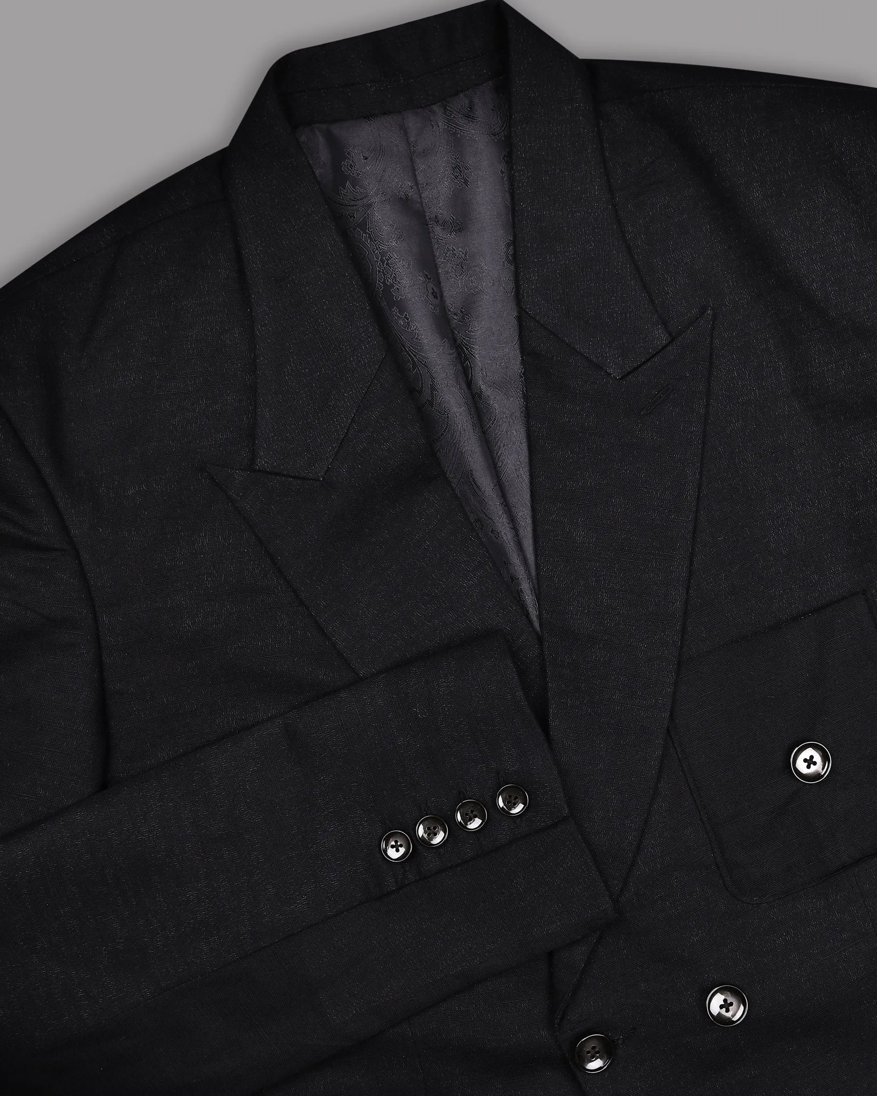 Jade Black Luxurious Linen Double-Breasted Sports Blazer