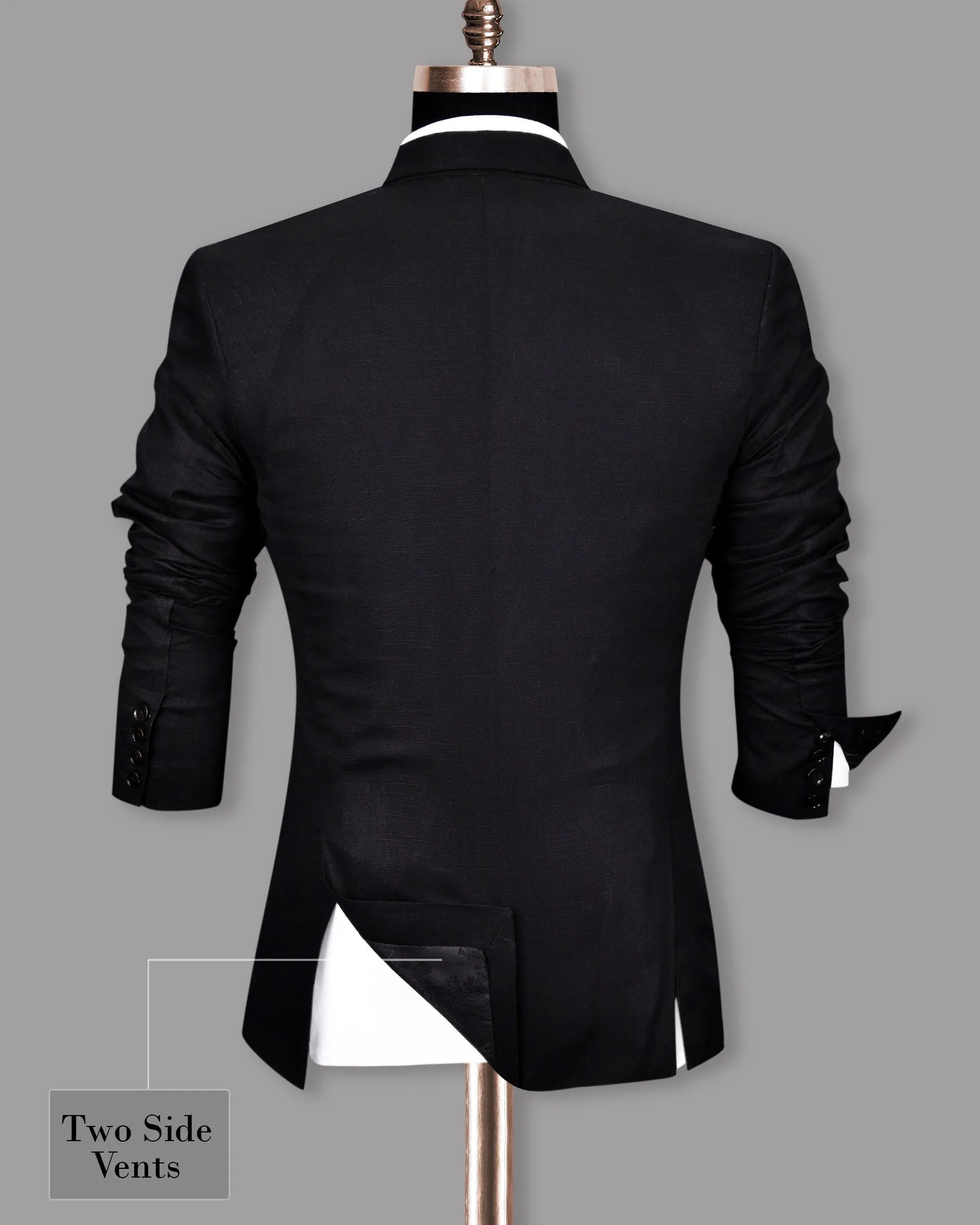 Jade Black Luxurious Linen Double-Breasted Sports Blazer