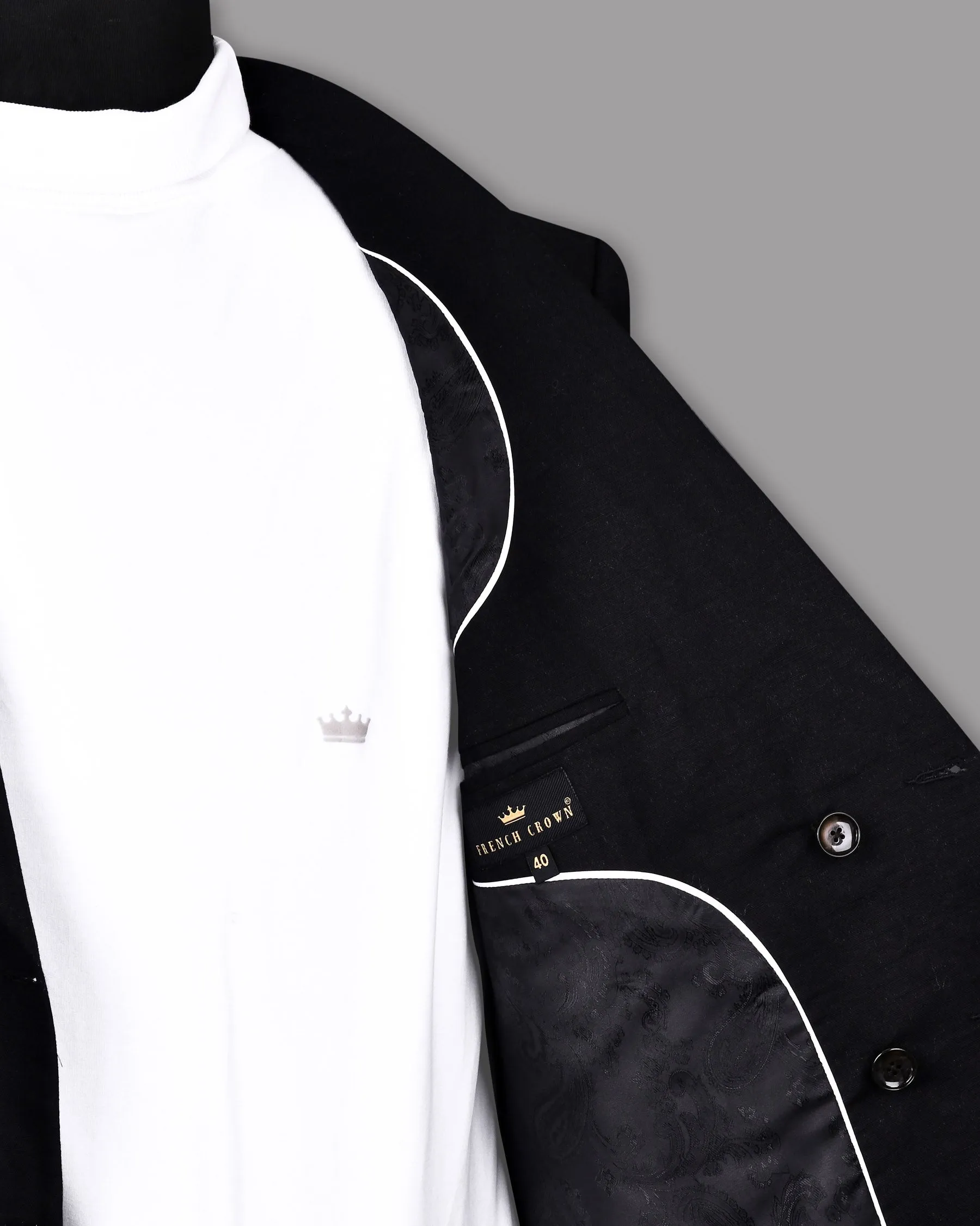 Jade Black Luxurious Linen Double-Breasted Sports Blazer