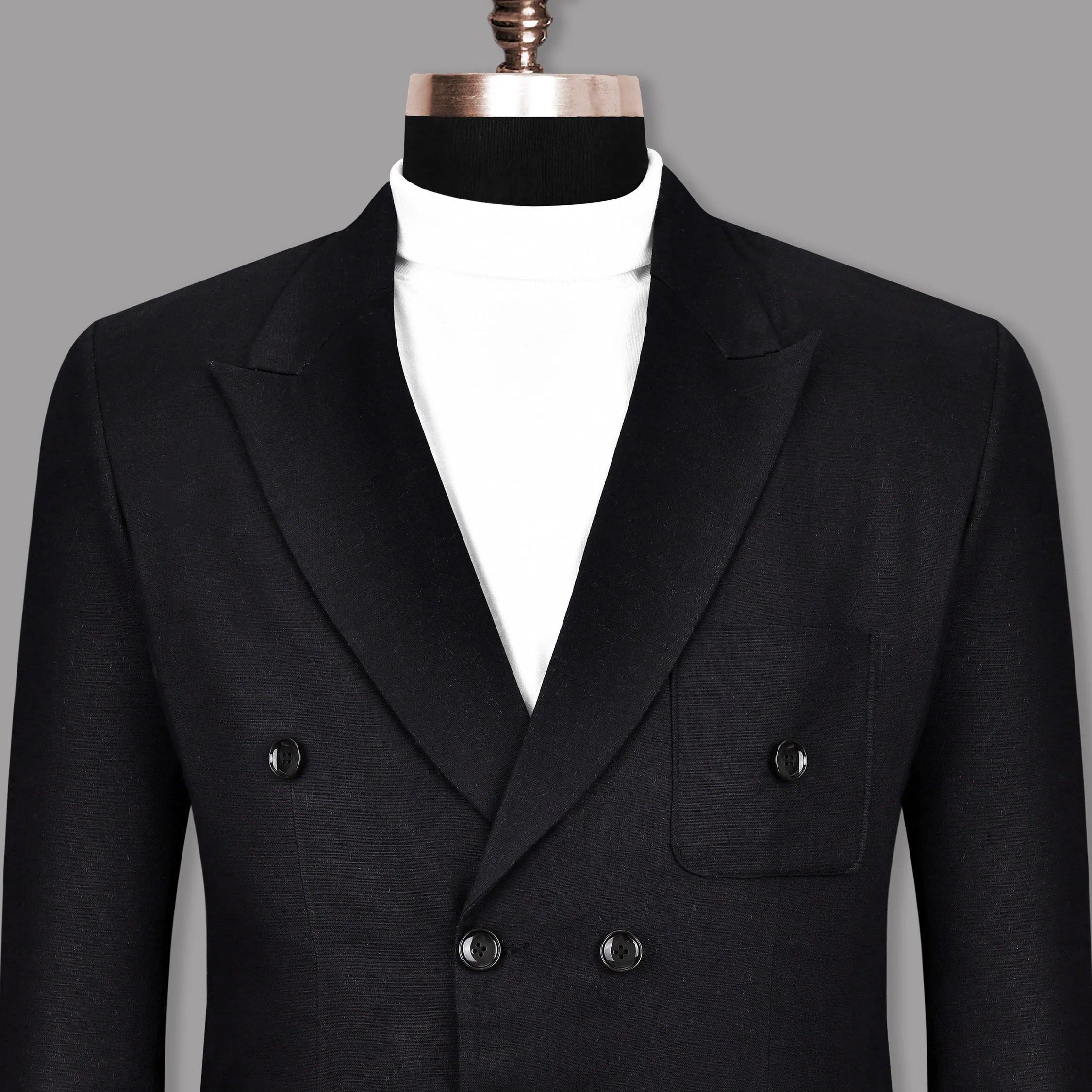 Jade Black Luxurious Linen Double-Breasted Sports Blazer