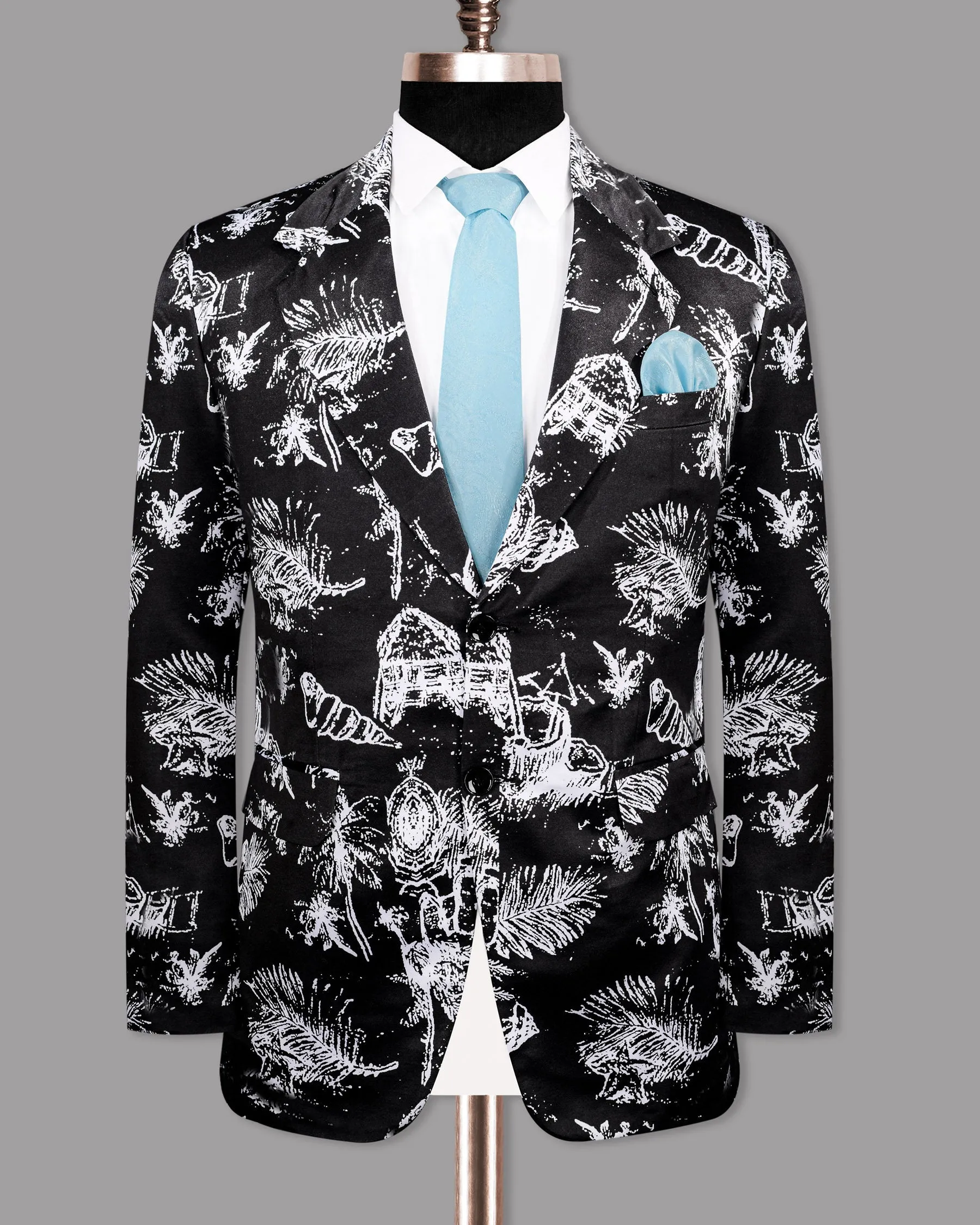 Jade Black with White Beach Print Super Soft Designer Blazer